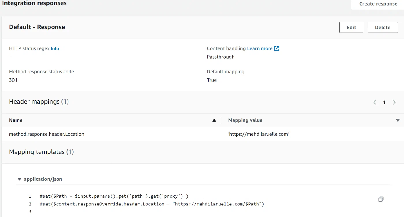 API Gateway Integration Response