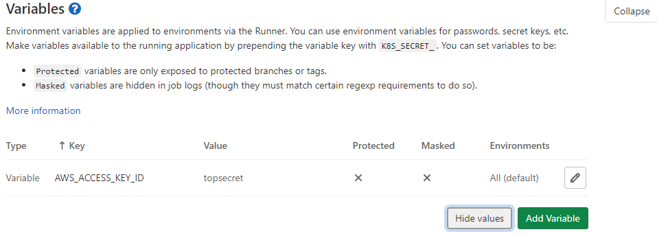 GitLab CI variables reveal