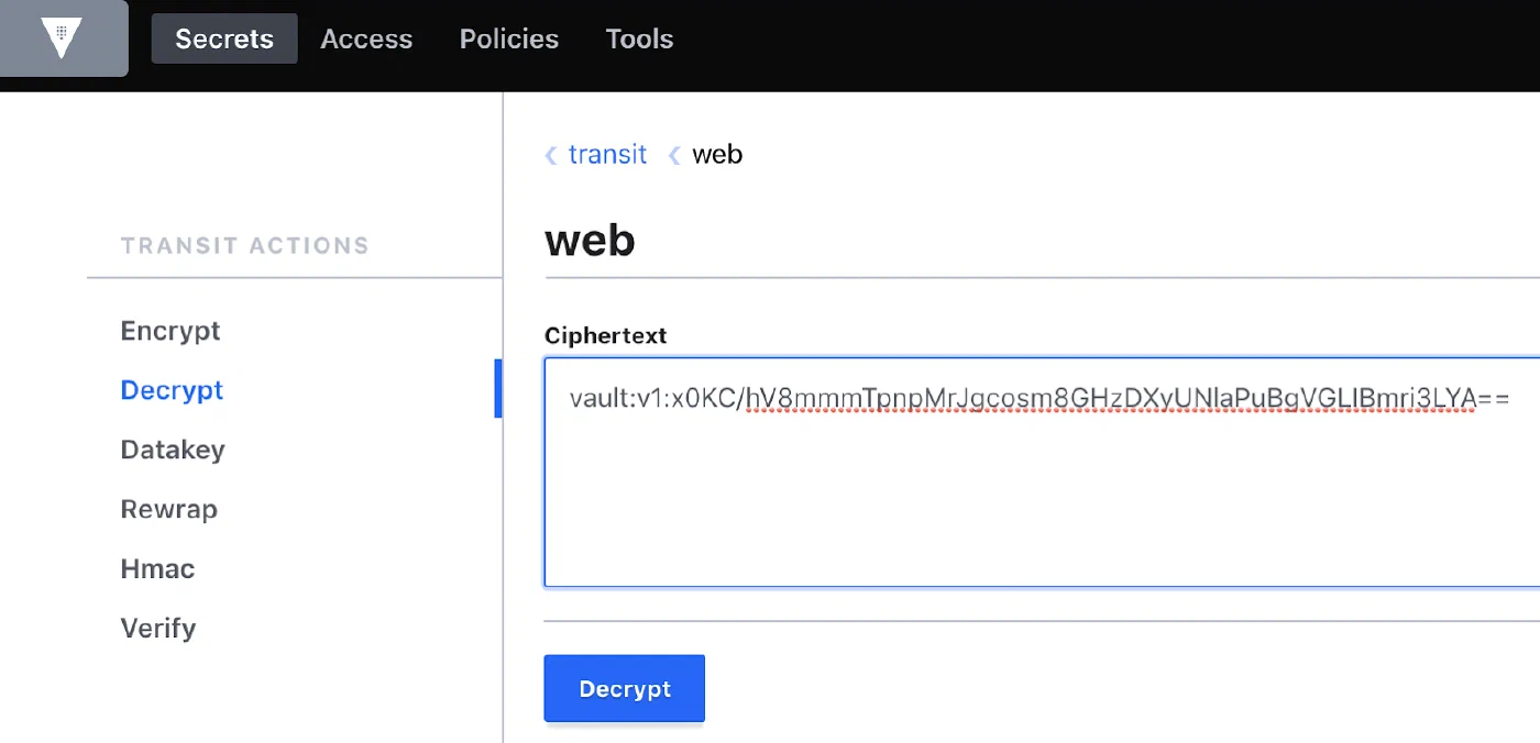Vault Encryption as a Service decrypt value